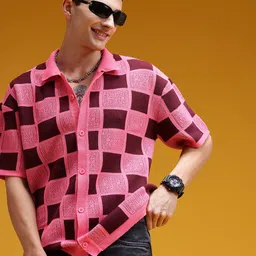 HERE&NOW Men Knitted Relaxed Fit Casual Shirt-image-17