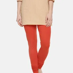 Dollar Missy Women Coral Red Solid Churidar Length Leggings-image-81