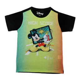 Disney by Wear Your Mind Boys Green & Black Mickey Mouse Printed Round Neck T-shirt-image-74