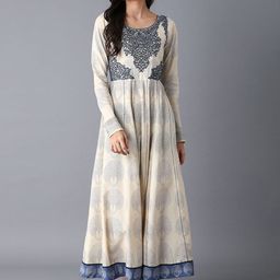 W Women Beige Printed Ethnic Maxi Dress-image-6