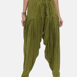Souchii Women Olive Green Woven Design Patiala-image-11