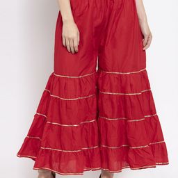 Clora Creation Women Red Solid Flared Sharara-picture-0