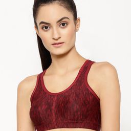Floret Maroon Printed Non-Wired Lightly Padded Workout Bra T3066-26