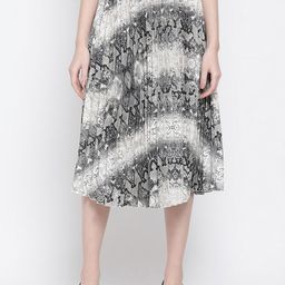 Oxolloxo Women White & Black Printed Accordion Pleated A-Line Midi Skirt-image-99