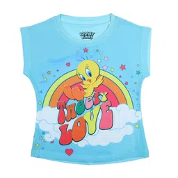 Looney Tunes Girls Blue & Yellow Printed Top-image-58