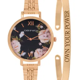 JOKER & WITCH Women Black & Rose-Gold Toned Meadow Watch With Bracelet Gift Set-image-96