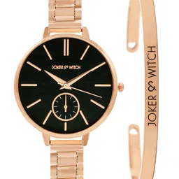 JOKER & WITCH Women Black & Rose Gold-Toned Time Travel Watch & Bracelet Gift Set-image-24