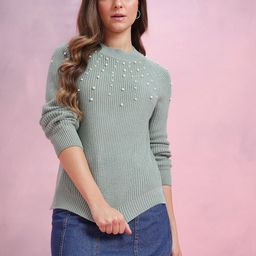 DressBerry Knitted Acrylic Pullover with Pearl Embellished-image-59