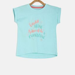 MINI KLUB Girls Blue Printed Pure Cotton Top-image-5