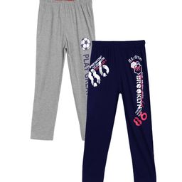 SWEET ANGEL Boys Pack of 2 Navy Blue & Grey Melange Printed Straight-Fit Track Pants-image-100