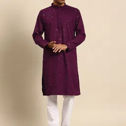 MANQ Men Burgundy Regular Sequinned Kurta with Pyjamas-image-51