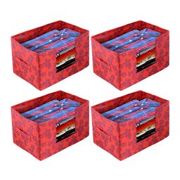 Kuber Industries Set Of 4 Red Metallic Printed Shirt Stacker Organisers With Handles-16