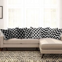 SEJ by Nisha Gupta Black & White Set of 8 Printed 16'' x 16'' Square Cushion Covers-18