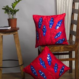 Alina decor Red & Blue Set of 2 Embellished Square Cushion Covers-30