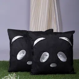 Alina decor Black & Silver-Toned Set of 2 Embellished Square Cushion Covers-7