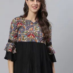 Azira Multicoloured Ethnic Motifs Print Bell Sleeves A-Line Top-image-16