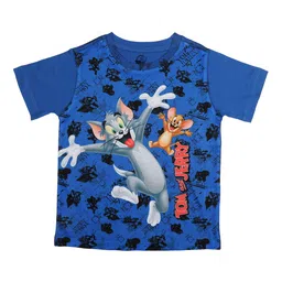 Tom & Jerry Boys Blue Printed Round Neck T-shirt-image-30