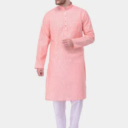 SG LEMAN Men Pink & White Woven Design Kurta with Pyjamas-picture-19