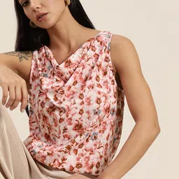 her by invictus Abstract Printed Cowl Neck Top-image-4