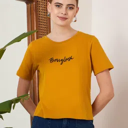 Berrylush Brand Logo Printed Casual T-shirt-image-43