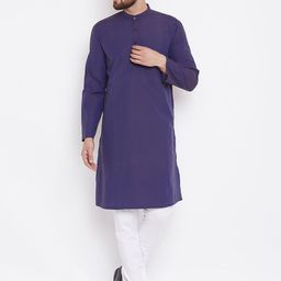 even Men Purple Woven Design Straight Kurta-28