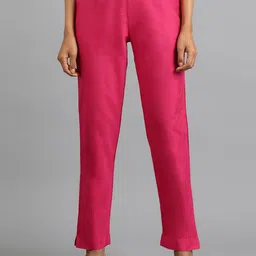 WISHFUL Women Pink Straight Fit Solid Cigarette Trousers-picture-43