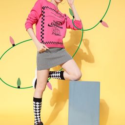 SASSAFRAS Women Pink & Black Printed Sweatshirt-image-50