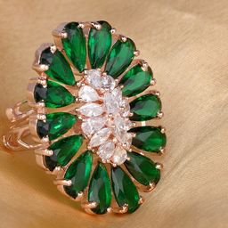 Saraf RS Jewellery Rose Gold-Plated Green & White AD-Studded Handcrafted Adjustable Finger Ring-36