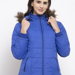 VOXATI Women Blue Solid Padded Jacket-image-4