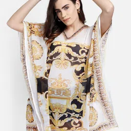 Aditi Wasan White & Black Floral Kaftan Dress-image-31