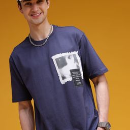 HERE&NOW Printed Drop-Shoulder Sleeves Pure Cotton Relaxed T-shirt-image-79