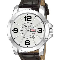 Walrus Men Silver-Toned Brass Printed Dial & Brown Straps Analogue Watch MJR-070907-25