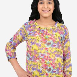 CACA CINA Girls Yellow & Pink Printed Blouson Top-image-95
