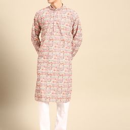 MANQ Men Ethnic Motifs Printed Regular Pure Cotton Kurta with Churidar-37