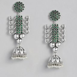 justpeachy Oxidised Silver-Plated & Green Contemporary Drop Earrings-image-13