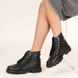PLANET WALK Women Block-Heeled Biker Boots-image-49