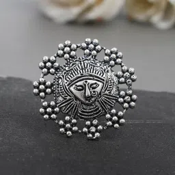 Silvermerc Designs Oxidized Silver-Toned Devi Shakti Adjustable Finger Ring-image-19