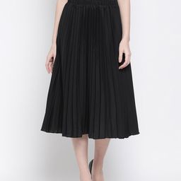 Oxolloxo Black Accordion Pleated A-Line Midi Skirt-image-29