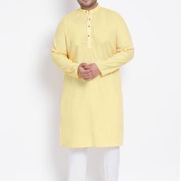 Hangup Men Yellow & White Solid Kurta with Pyjamas-41