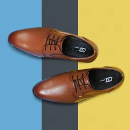 ID Men Tan Brown Solid Leather Formal Derbys-image-28