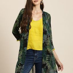 Qurvii Printed Open Front Longline Shrug-11