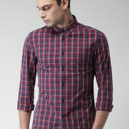 Celio Men Red & Navy Blue Slim Fit Checked Casual Shirt-image-72