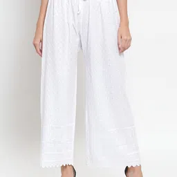 Clora Creation Women White Embroidered Straight Palazzos-image-16
