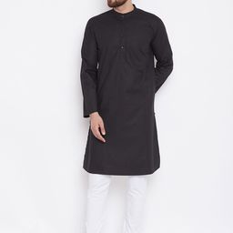 even Men Black Woven Design Straight Kurta-50