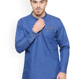 Kuons Avenue Men Blue Solid Straight Kurta-image-59