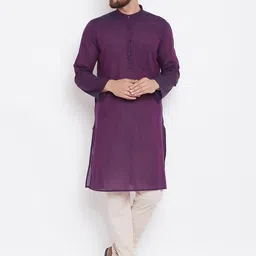 even Men Purple Solid Straight Kurta-37