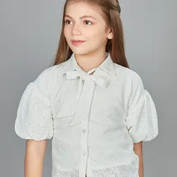 Peppermint Tie-Up Neck Puff Sleeve Shirt Style Top-image-94