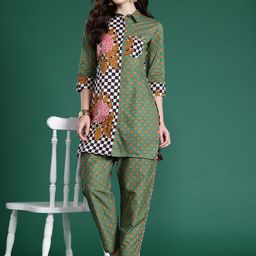 Indo Era Floral Printed Pure Cotton Kurta with Trousers-picture-31