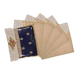 Kuber Industries Set Of 6 Beige Silk Embellished Saree Cover Organisers-41