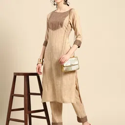 Sangria Yoke Design Regular Gotta Patti Kurta with Trousers-image-22